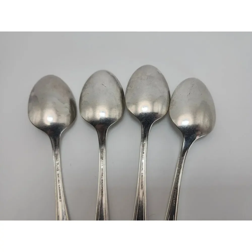 Vtg Lot 4 Oneida Tudor Plate Queen Bess II 6in Teaspoons 1946 Floral Silverplate